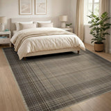 Brown Plaid Woven Area Rug with Fringe