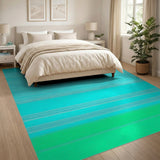 Blue and Teal Teal Wavy Stripe Coastal Area Rug