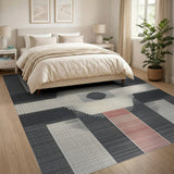 Geometric Black White Area Rug with Red Accents