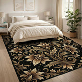 Ornate Gold Lily Floral Area Rug