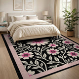 Vintage Pink Floral Area Rug on Black
