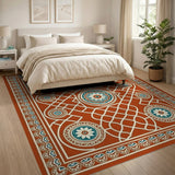 Terracotta Teal Floral Lattice Persian Rug