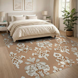 Elegant Floral Damask Beige Area Rug