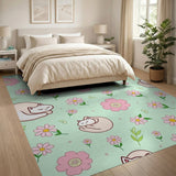 Cute Sleeping Cats Pink Daisies Area Rug