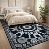 Mandala Black White Geometric Area Rug