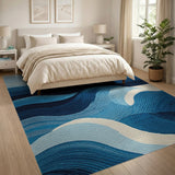 Coastal Beach Blue and Teal Ocean Waves Blue Teal Area Rug