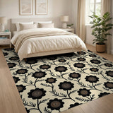 Vintage Black Spiral Floral Beige Area Rug