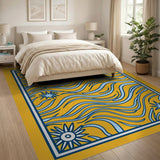 Vibrant Orange Blue Wave Starburst Area Rug