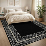 Ornate Black White Border Area Rug