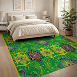 Vibrant Green Floral Area Rug with Purple Blooms