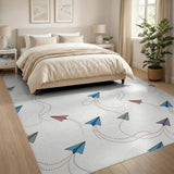 Blue Paper Airplanes Kids Area Rug