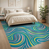 Vibrant Teal Pink Wavy Abstract Area Rug
