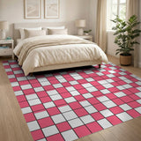 Geometric Modern Vibrant Pink Grid Geometric Area Rug