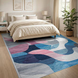 Modern Abstract Blue Pink Grey Wave Area Rug