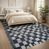 Black White Geometric Patchwork Woven Rug