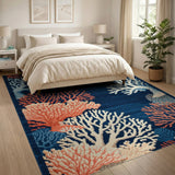 Navy Coral Reef Coastal Area Rug