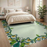Ornate Green Yellow Floral Border Rug