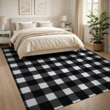 Geometric Modern Black White Gingham Check Area Rug