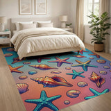 Vibrant Seashell Starfish Coastal Area Rug
