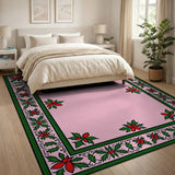 Pink Poinsettia Holly Border Area Rug
