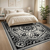 Intricate Black White Persian Medallion Area Rug