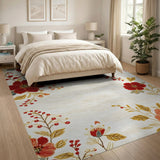 Floral Vintage Red Poppy Floral Vintage Area Rug