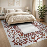 Ornate Rust Floral Border Area Rug