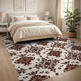 Elegant Cream Damask Floral Area Rug