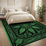 Ornate Emerald Green Leaf Mandala Rug