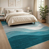 Blue and Teal Abstract Teal Wave Area Rug