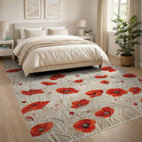 Red Vibrant Red Poppy Floral Area Rug