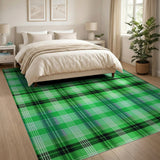 Vibrant Green Black Plaid Geometric Modern Area Rug