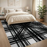 Black and White Geometric Modern Bold Black White Plaid Area Rug