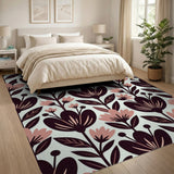 Black Pink Stylized Floral Area Rug