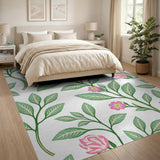 Pink Floral Leaves Vintage Pattern Area Rug