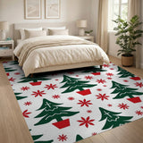 Festive Christmas Tree Poinsettia Pattern Rug