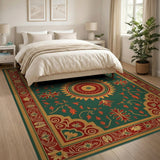 Ornate Green Persian Sunburst Medallion Rug