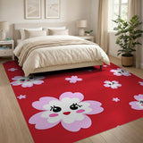 Kawaii Cherry Blossom Faces Red Area Rug
