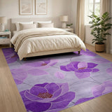 Purple Peony Floral Area Rug on Grey