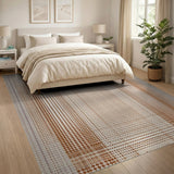Tan Rust Geometric Diamond Stripe Rug