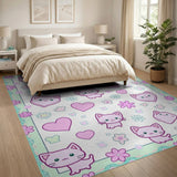 Adorable Pink Kawaii Cat Area Rug