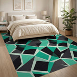 Teal Black Geometric Modern Area Rug