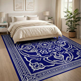 Blue and Teal Ornate Navy Persian Medallion Area Rug
