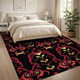 Red Black Tribal Mask Damask Area Rug