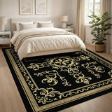 Black Gold Ornate Floral Area Rug