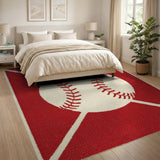 Red Baseball Stitched Area Rug