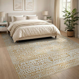 Beige and Neutral Cream Tan Geometric Tribal Area Rug
