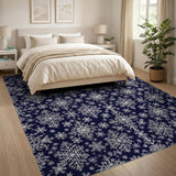 Navy Snowflake Geometric Modern Area Rug