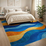 Vibrant Wavy Blue Orange Abstract Area Rug