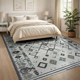 Blue and Teal Teal Grey Geometric Southwestern Area Rug